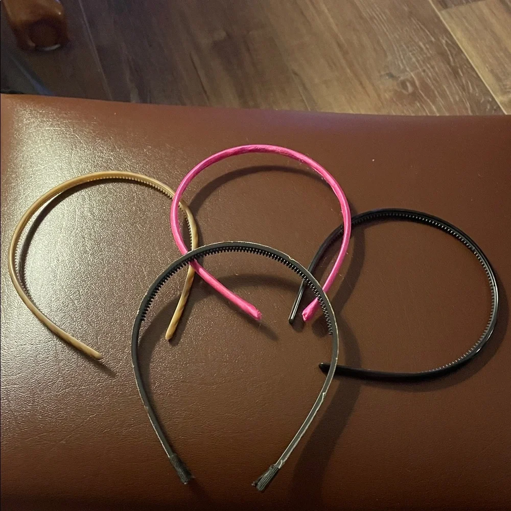 Set of Four Headbands in Pink, Black, and Tan